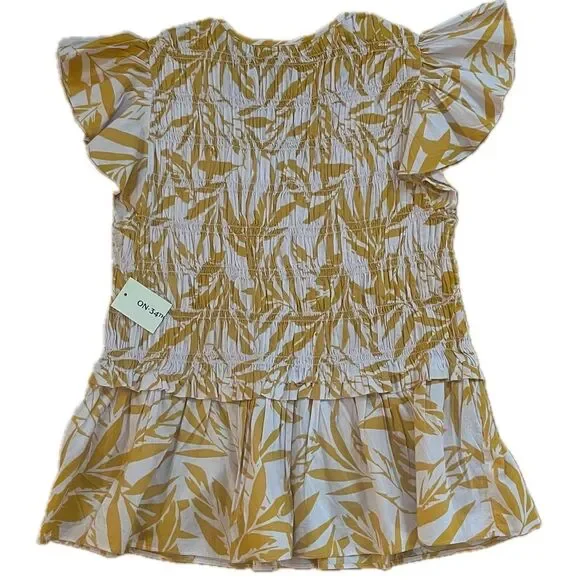 On 34th Cap Sleeve Tropical Peplum Top Pink Yellow Size Large for Macy's - Picture 4 of 9